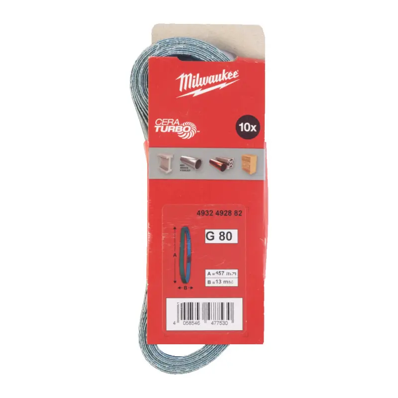 Brusné pásy na kov Milwaukee 13 x 457 mm, zrnitost P 80 - 10 ks 4932492882 (MI4932492882)