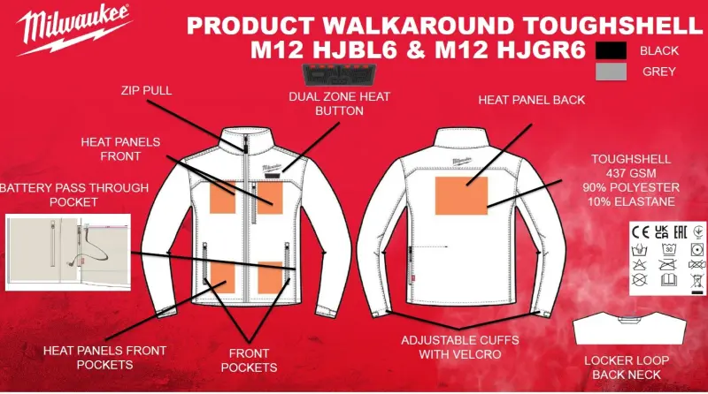 Vyhřívaný plášť Milwaukee M12 HJBL6-0 (S) černý (MI4932493819)