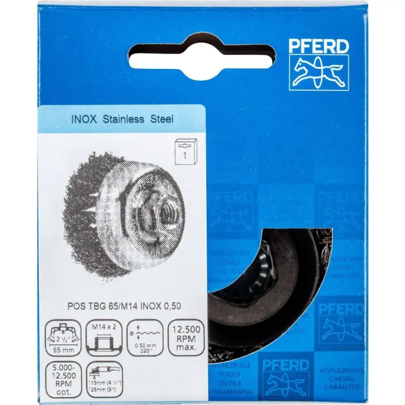 Hrncový kartáč Pferd POS TBG 65/M14 INOX 0,50 - splétaný se závitem (PF4007220598016)