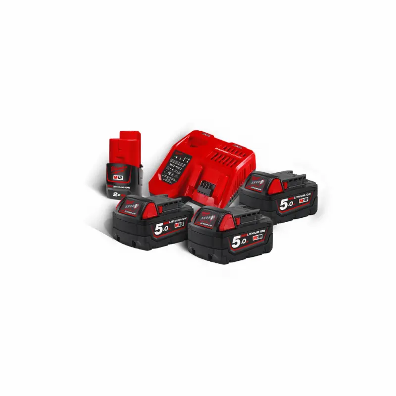 Aku nabíjecí sada Milwaukee M18 NRG-503, 3x Akumulátor M18 B5 a 1x M12 B2 + Aku rychlonabíječka M12-18 FC, 4933451423 (MI4933451423)