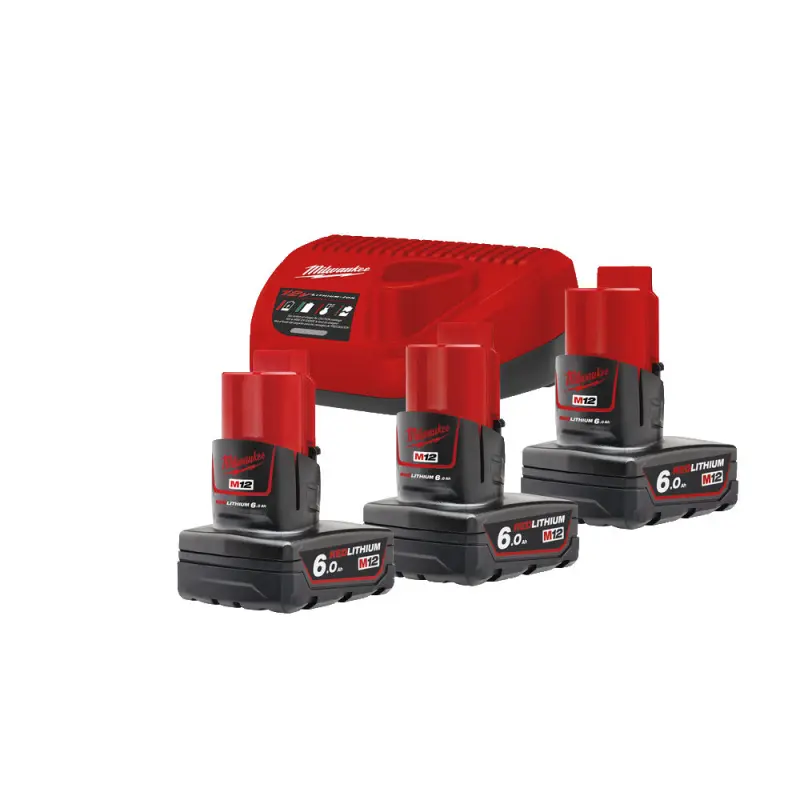Aku nabíjecí sada Milwaukee M12 NRG-603, 3x Akumulátor M12 B6 + Aku nabíječka M12 C12 C, 4933459208