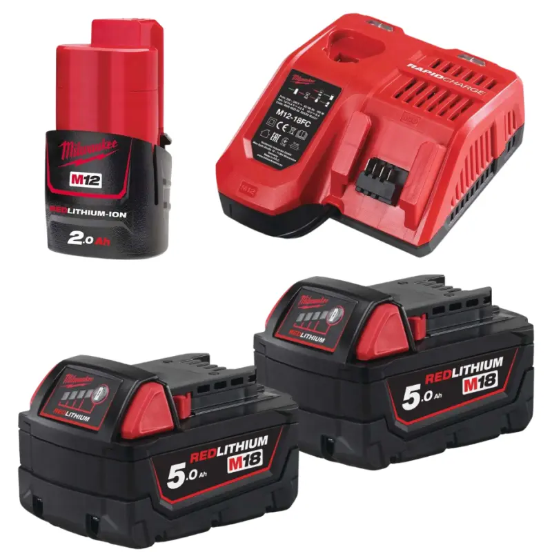 Aku nabíjecí sada Milwaukee M18 NRG-502, 2x Akumulátor M18 B5 a 1x M12 B2 + Aku rychlonabíječka M12-18 FC, 4933459217 (MI4933459217)