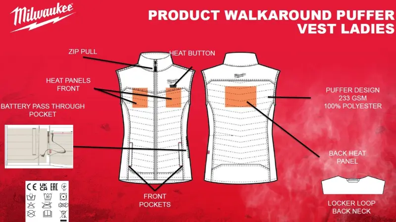 Aku vyhřívaná prošívaná bunda Milwaukee M12 HJPLadies-0 (XXL) černá, dámská, bez Aku, 4933464344 (MI4933464344)