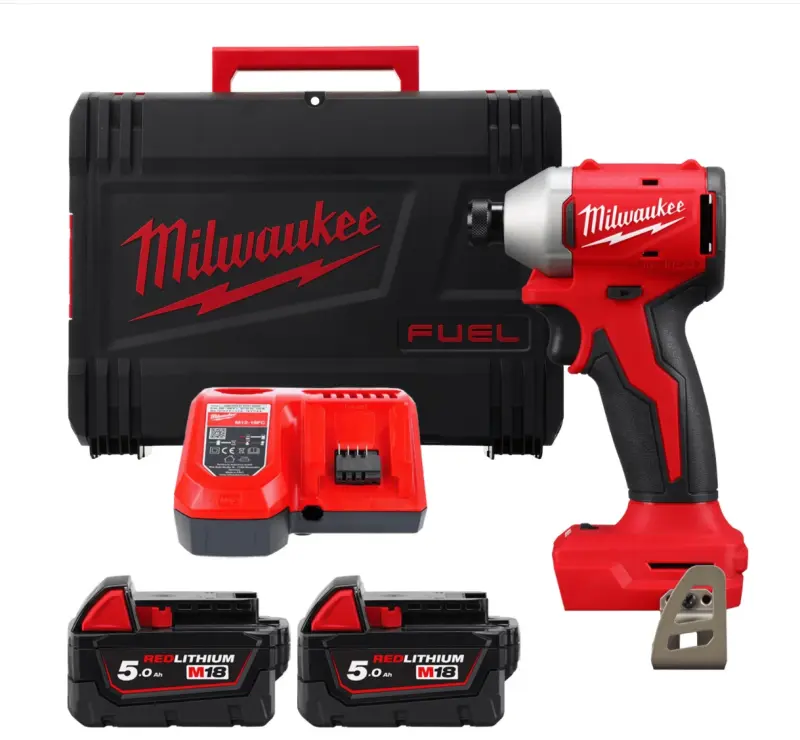 Aku 1/4" HEX rázový šroubovák/utahovák Milwaukee M18 BLIDR-502X, 190 Nm, 2x aku M18 B5 + M12-18 FC, 4933492843 (MI4933492843)