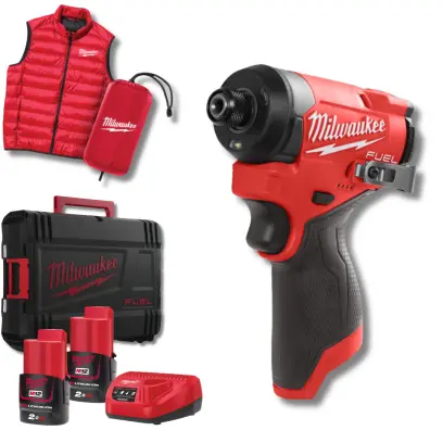 Aku 1/4" HEX rázový šroubovák Milwaukee M12 FID2MC-202X, vesta, POWER PACK IN2 MONAKO 2025, 4933499462 (MI4933499462)