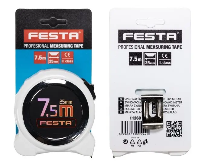 Metr svinovací FESTA 7.5mx25mm BÍLÝ (L11260)