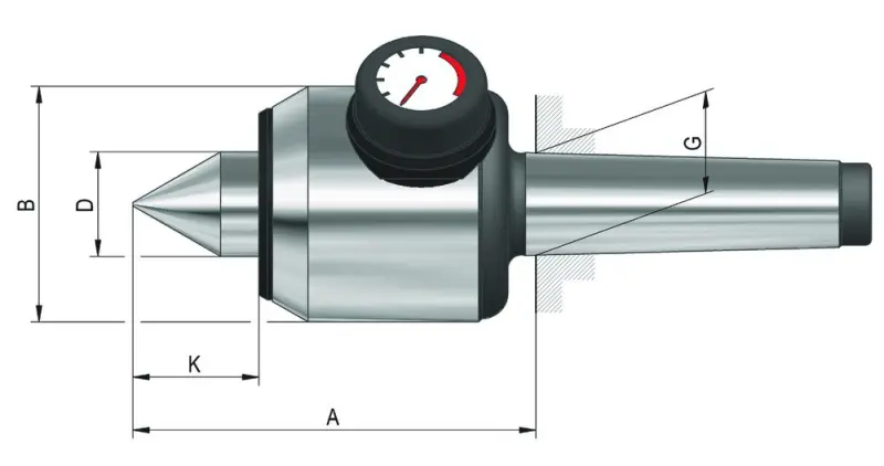 Otočný upínací hrot Röhm 504AC Control MK 4 s ukazatelem tlaku (ROHM060874)