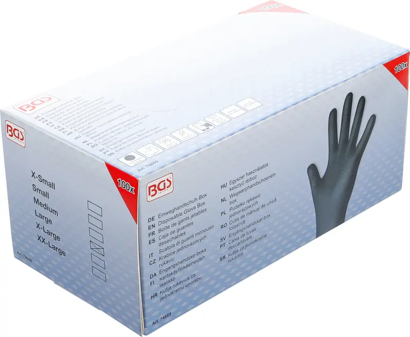 Jednorázové rukavice v krabici BGS74669, nitrilové s extra přilnavostí, velikost L (100 ks) (BGS1074669)