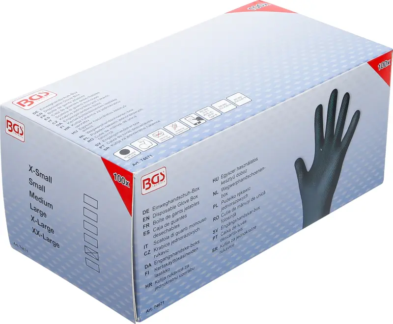 Jednorázové rukavice v krabici BGS74671, nitrilové s extra přilnavostí, velikost XL (100 ks) (BGS1074671)
