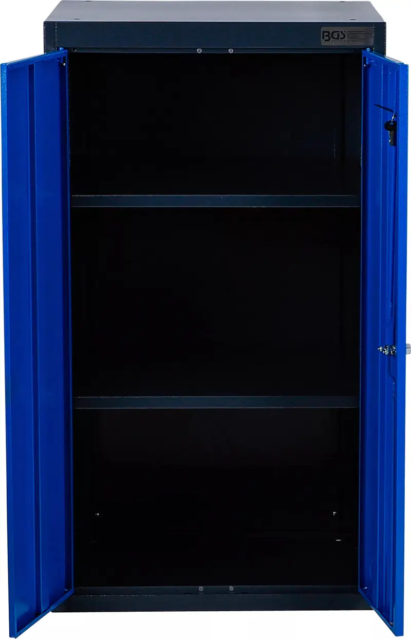 Dílenská skříň s dvojitými křídlovými dveřmi a 2 přihrádkami