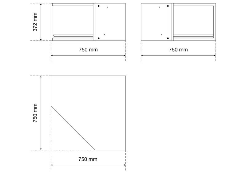 Nástěnná skříň s předním víkem, rohová spodní skříň