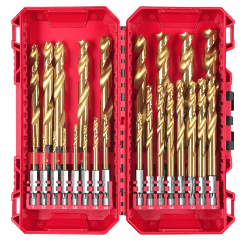 Vrtáky HSS-G do kovu Milwaukee  SHOCKWAVE IMPACT DUTY TiN Red HEX 1/4", sada 25 kusů, 4932500420