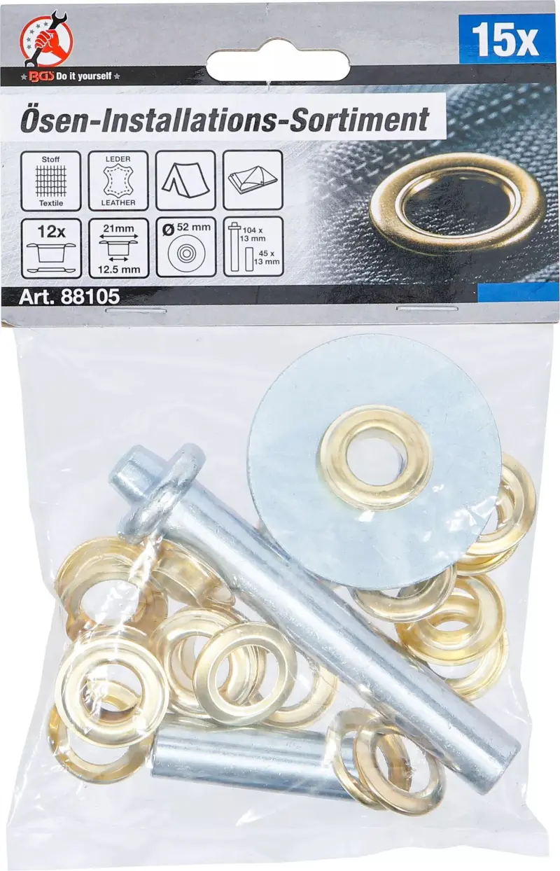 Nářadí Kraftmann na tvorbu a instalaci kruhových ok v plachtách BGS 88105. Sada 15 dílů (BGS1088105), BGS1088105