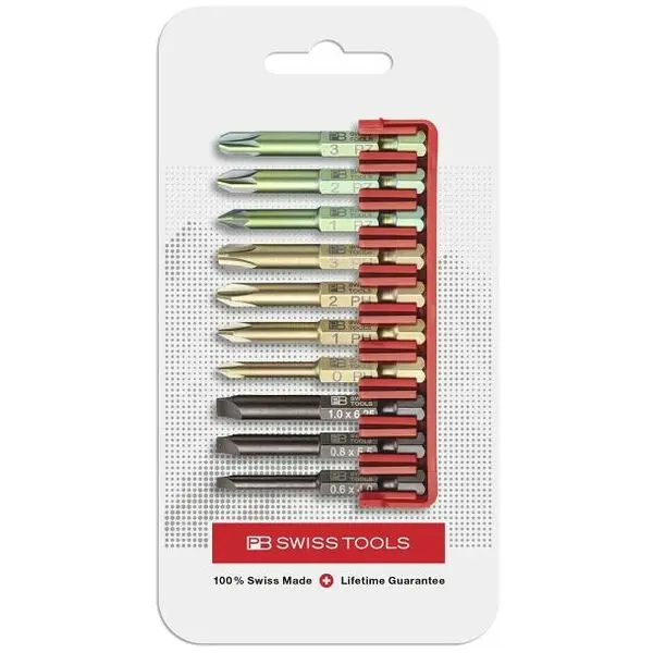 Přesné bity 1/4" PB Swis Tools PB E6.701 CN - sada 10 ks v praktickém držáku (PBS7610733293728), PBS7610733293728