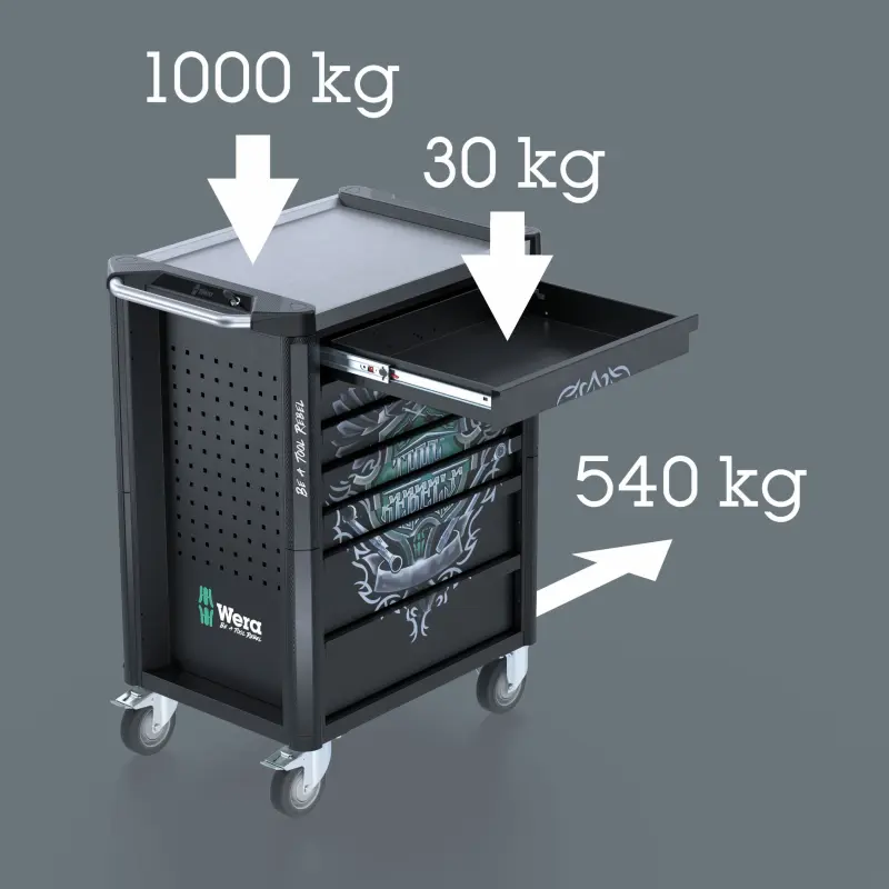 Wera 150136 Pojízdný dílenský vozík 9706 (7 zásuvek) Tool Rebel Nerez 2 - 191 ks nářadí (W05150136001), W05150136001