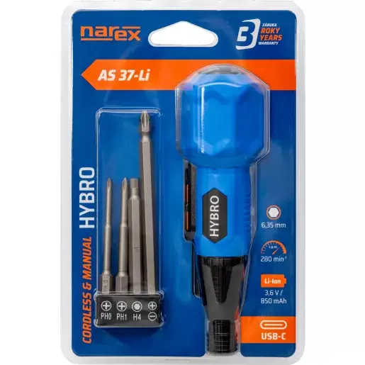 Aku hybridní šroubovák Narex AS 37-Li HYBRO (0,85 Ah) (NA65405670)