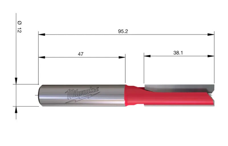 Rovná frézka průměr 12mm Milwaukee RTR B. S12 Straight 2C 12/95MM, 1ks, 4932500903
