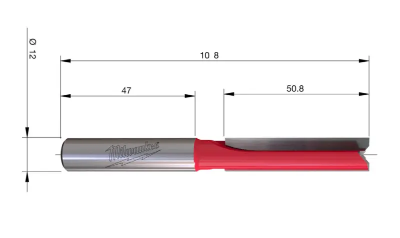 Rovná frézka průměr 12mm Milwaukee RTR B. S12 Straight 2C 12/108MM, 1ks, 4932500904