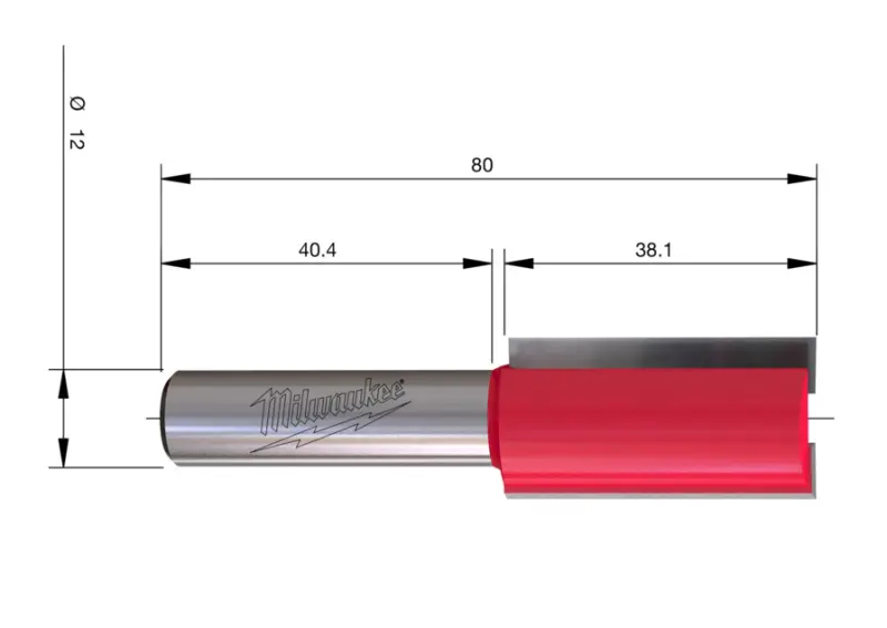 Rovná frézka průměr 20mm Milwaukee RTR B. S12 Straight 2C 20/80MM, 1ks, 4932500906