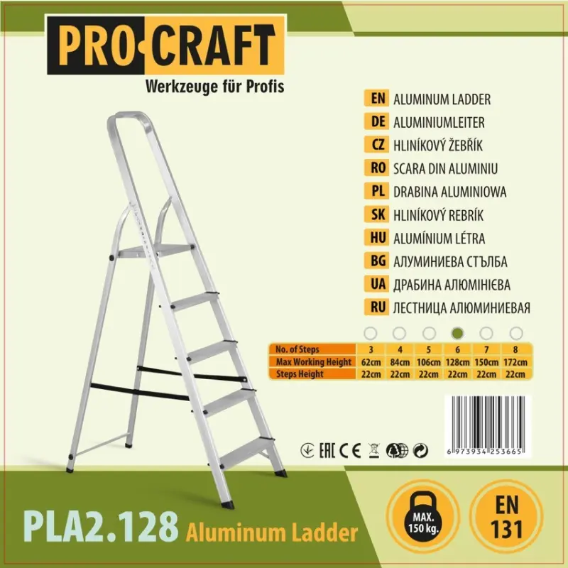 Schodíky hliníkové jednostranné 6st. Procraft PLA2.128 | PLA2.128