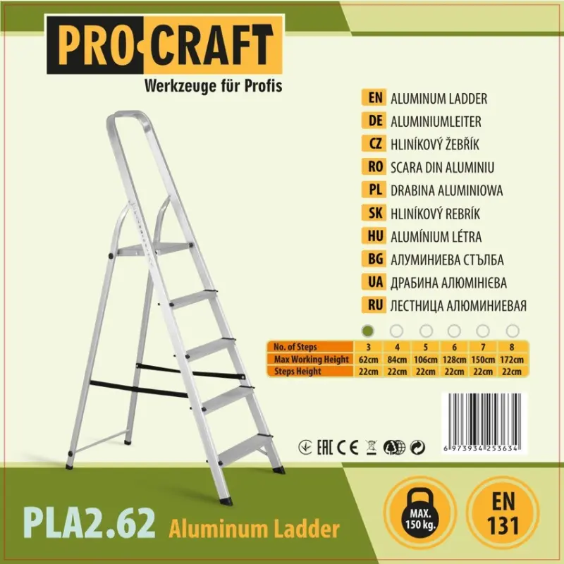 Schodíky hliníkové jednostranné 3st. Procraft PLA2.62 | PLA2.62