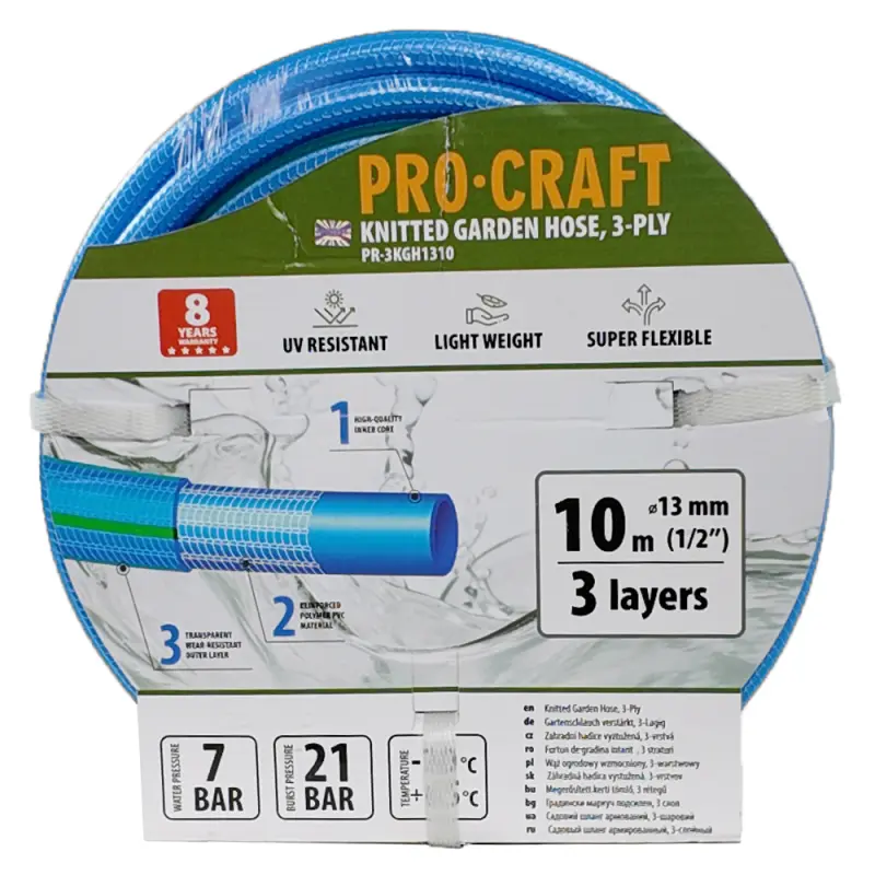 Modrá záhradná hadica Procraft PR-3KGH1310 3 vrstvy, 1/2" 10m | PR-3KGH1310