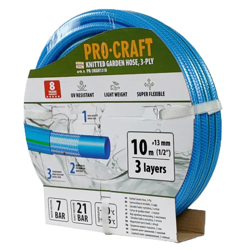 Modrá záhradná hadica Procraft PR-3KGH1310 3 vrstvy, 1/2" 10m | PR-3KGH1310