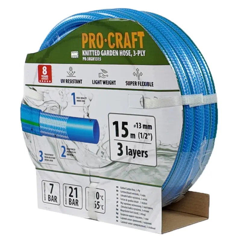 Modrá záhradná hadica Procraft PR-3KGH1315 3 vrstvy, 1/2" 15m | PR-3KGH1315