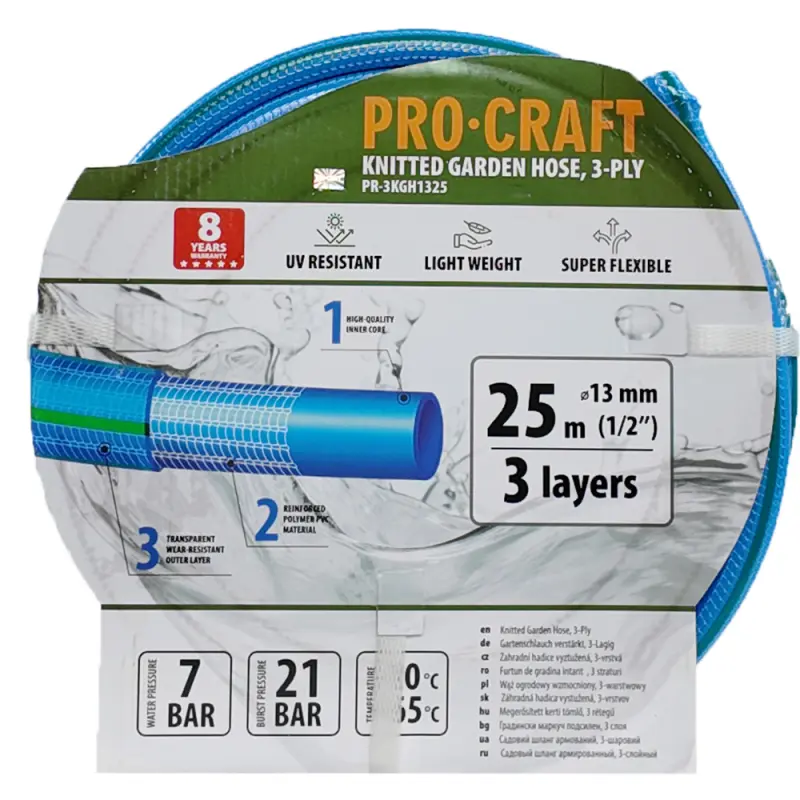 Modrá záhradná hadica Procraft PR-3KGH1325 3 vrstvy, 1/2" 25m | PR-3KGH1325