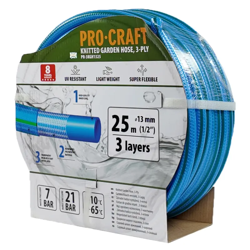 Modrá záhradná hadica Procraft PR-3KGH1325 3 vrstvy, 1/2" 25m | PR-3KGH1325