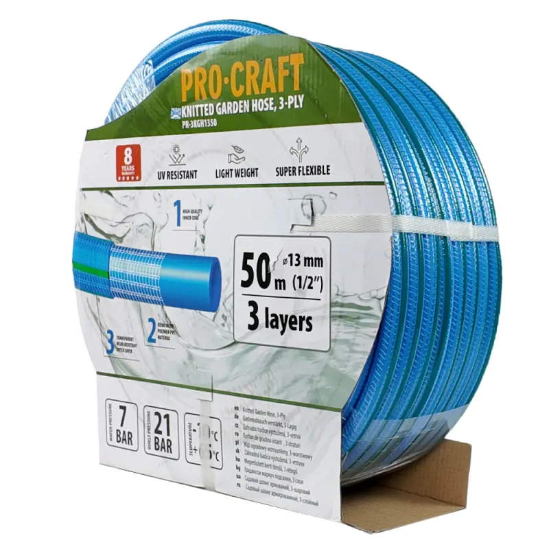Modrá záhradná hadica Procraft PR-3KGH1350 3 vrstvy, 1/2" 50m | PR-3KGH1350