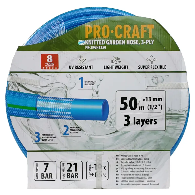 Modrá záhradná hadica Procraft PR-3KGH1350 3 vrstvy, 1/2" 50m | PR-3KGH1350