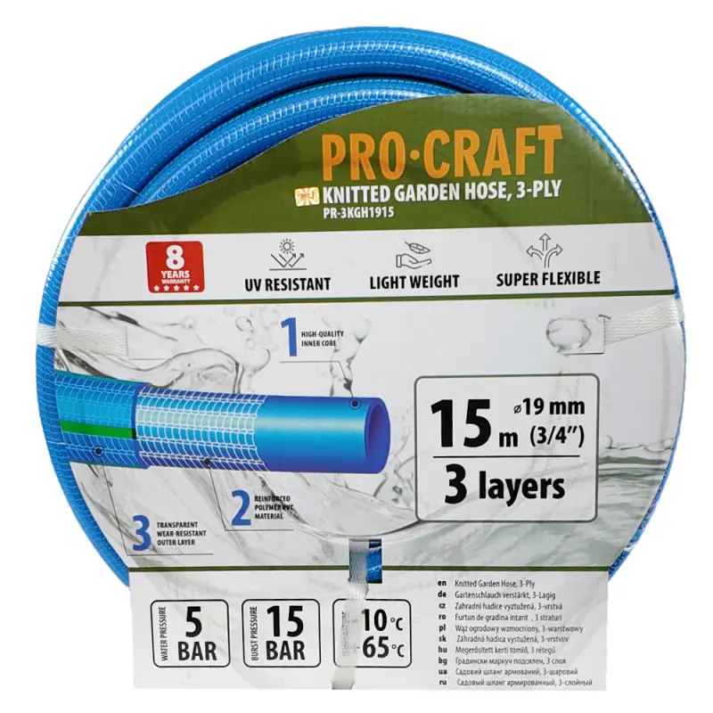 Modrá záhradná hadica Procraft PR-3KGH1915 3 vrstvy, 3/4" 15 m | PR-3KGH1915