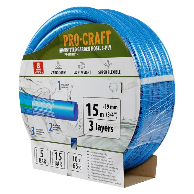 Modrá záhradná hadica Procraft PR-3KGH1915 3 vrstvy, 3/4" 15 m | PR-3KGH1915
