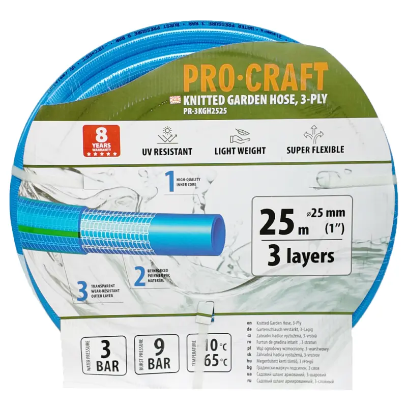 Modrá zahradní hadice Procraft PR-3KGH2525 3 vrstvy, 1" 25 m (PRCPR-3KGH2525)
