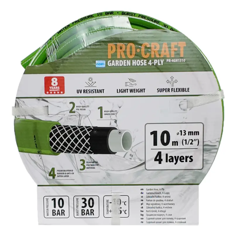 Zelená záhradná hadica Procraft PR-4GH1310 4 vrstvy, 1/2" 10 m | PR-4GH1310