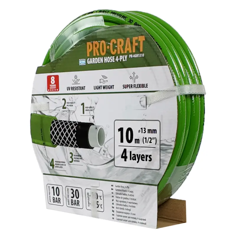 Zelená záhradná hadica Procraft PR-4GH1310 4 vrstvy, 1/2" 10 m | PR-4GH1310
