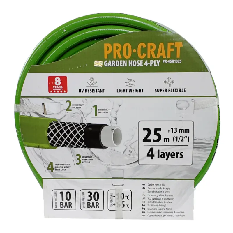 Zelená záhradná hadica Procraft PR-4GH1325 4 vrstvy, 1/2" 25 m | PR-4GH1325