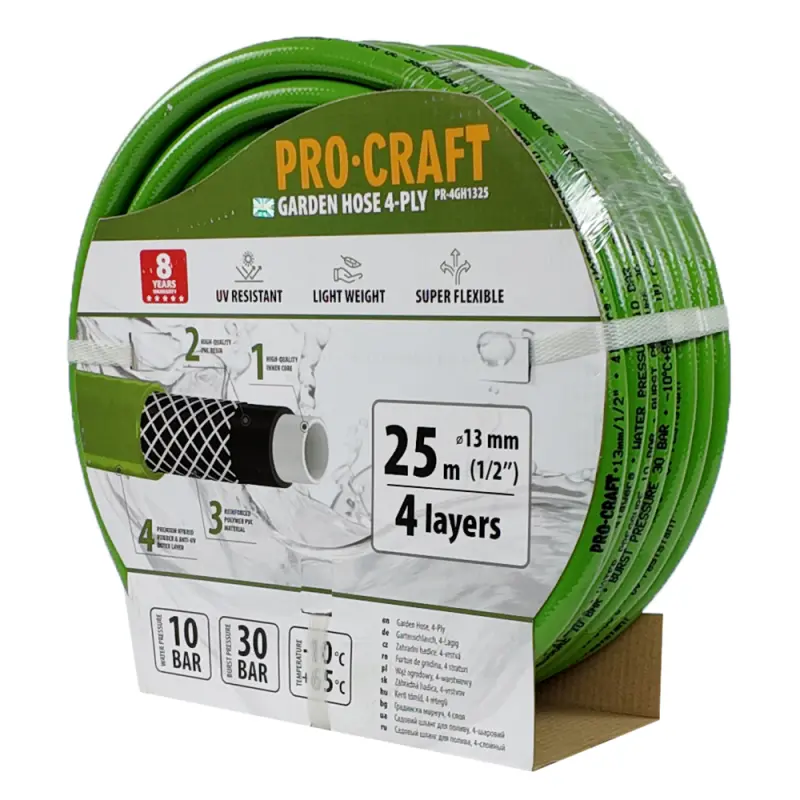 Zelená záhradná hadica Procraft PR-4GH1325 4 vrstvy, 1/2" 25 m | PR-4GH1325