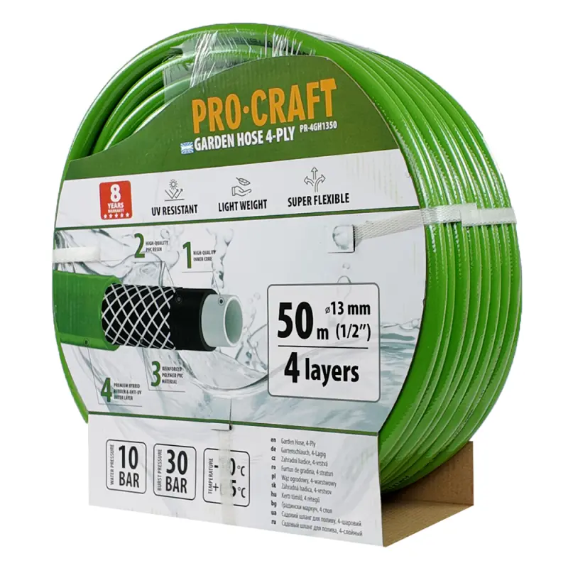 Zelená záhradná hadica Procraft PR-4GH1350 4 vrstvy, 1/2" 50 m | PR-4GH1350
