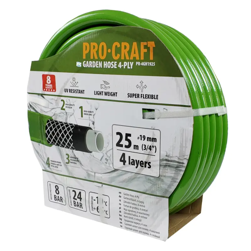 Zelená záhradná hadica Procraft PR-4GH1925 4 vrstvy, 3/4" 25 m | PR-4GH1925