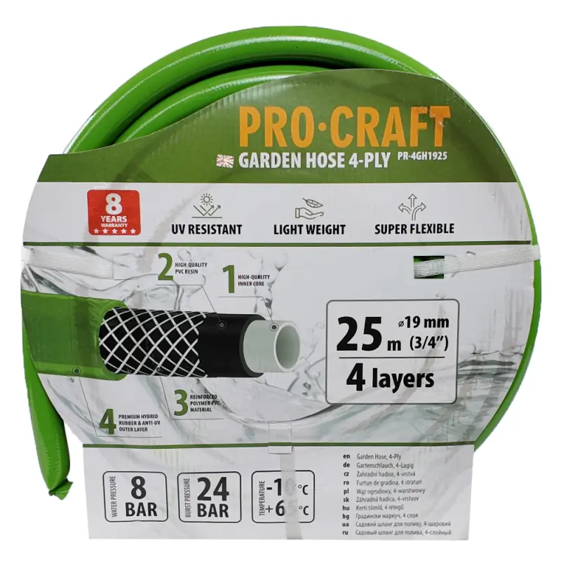 Zelená záhradná hadica Procraft PR-4GH1925 4 vrstvy, 3/4" 25 m | PR-4GH1925