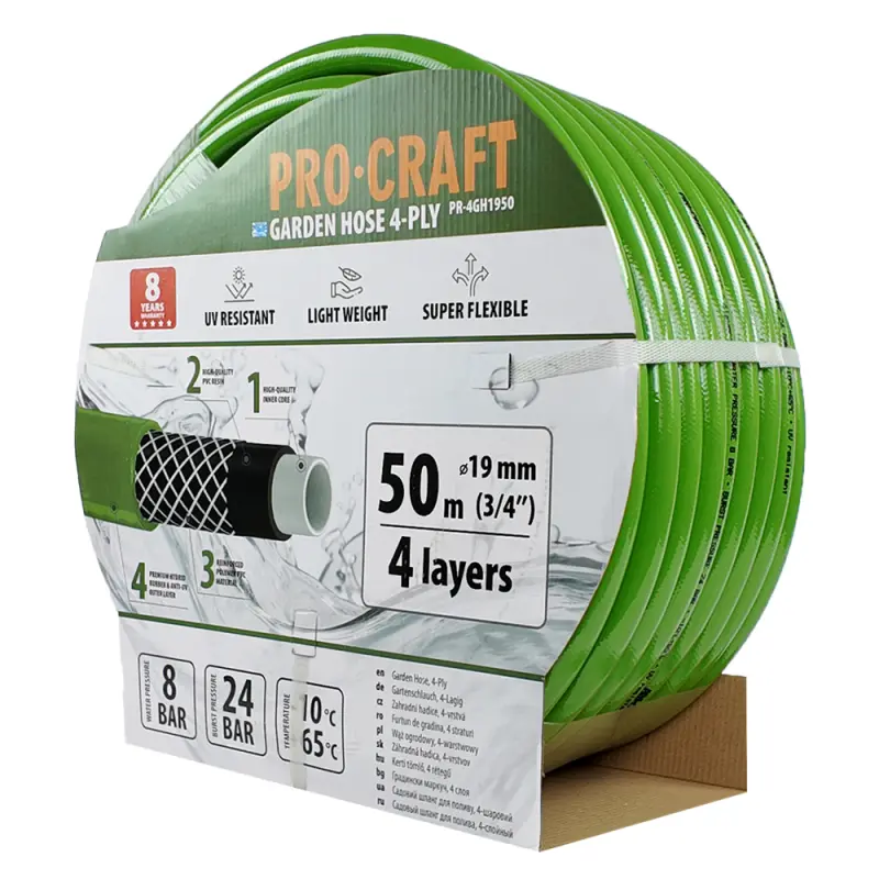 Zelená záhradná hadica Procraft PR-4GH1950 4 vrstvy, 3/4" 50 m | PR-4GH1950