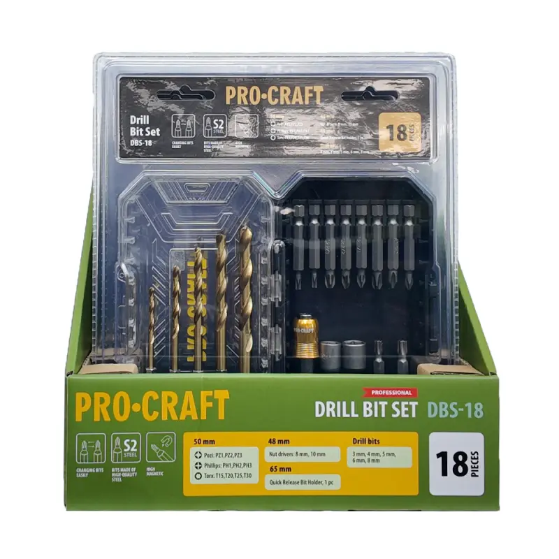 Súprava vrtákov a bitov Procraft DBS-18, S2 | DBS-18