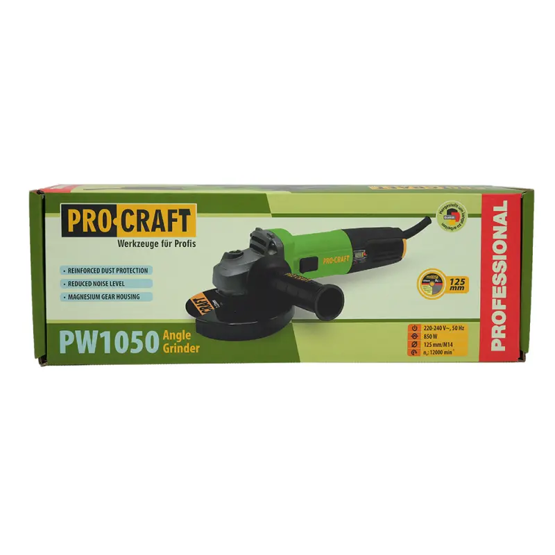 Brúska uhlová Procraft PW1050 + 10x rezný kotúč, 2x lamelový kotúč | SPW1050
