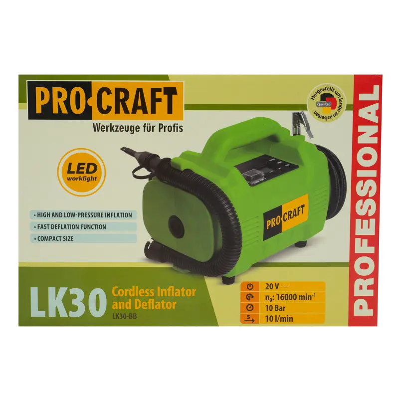 Aku kompresor LK30 Procraft s kombináciou nafukovania hubicou (bez batérie a nabíjačky) | LK30 bb