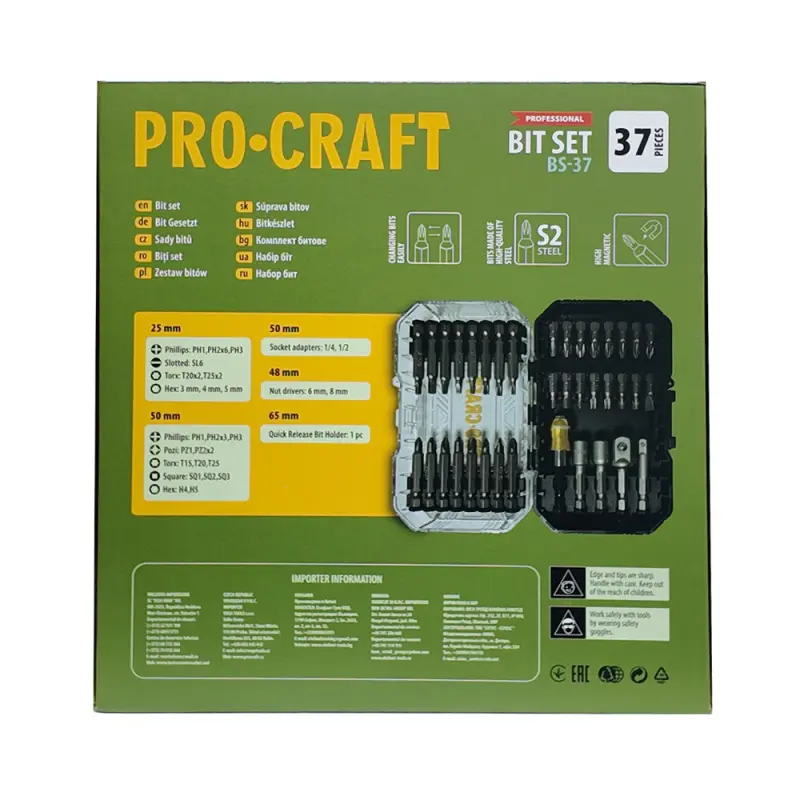 Aku vŕtací skrutkovač Procraft PA18LiH so sadou bitov BS-37 | SPA18LiH-1B-C/BS-37