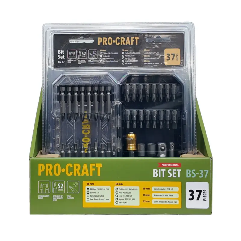 Aku vŕtací skrutkovač Procraft PA18LiH so sadou bitov BS-37 | SPA18LiH-1B-C/BS-37