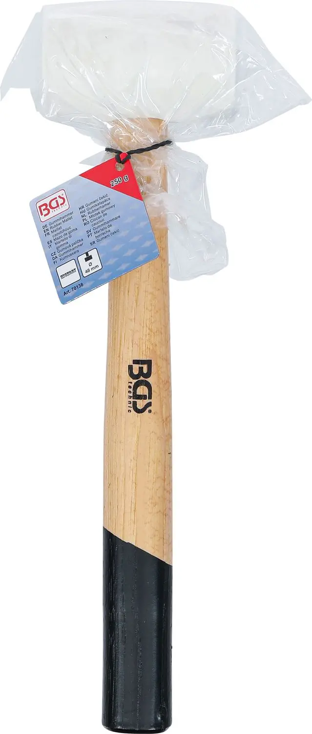 BGS 70138 Gumová palička 250 g, násada Hickory, biela hlava pr. 48 mm