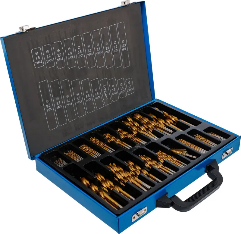 BGS 72130 Valcové a kužeľové HSS vrtáky 1 - 10 mm, TiN - 231 dielov